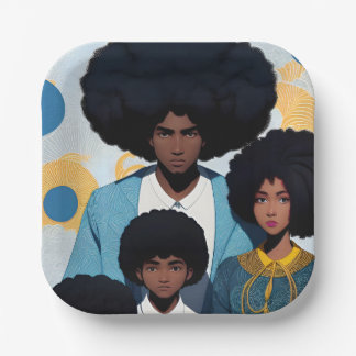 Assiette en carton Portrait Famille coupes Afro  ペーパープレート
