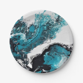 Assiette en papier. Motif abstrait vagues d'océan. ペーパープレート