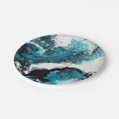 Assiette en papier. Motif abstrait vagues d'océan. ペーパープレート (アングル)