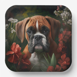 Assiettes en carton chien Boxer ペーパープレート