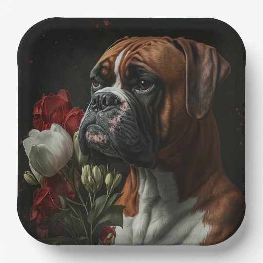 Assiettes en carton chien Boxer ペーパープレート (正面)