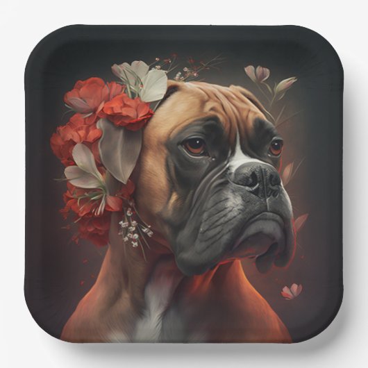 Assiettes en carton chien Boxer ペーパープレート (正面)