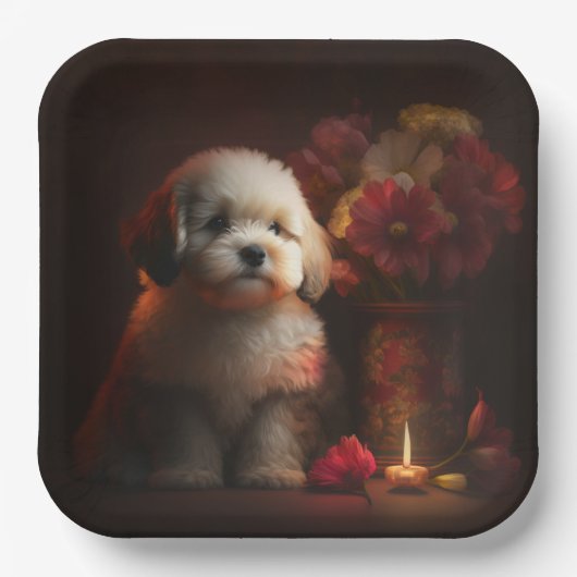 Assiettes en carton chien Fleur ペーパープレート (正面)