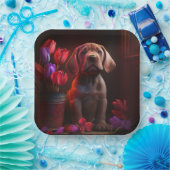 Assiettes en carton chien Fleur ペーパープレート (パーティー)