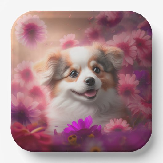 Assiettes en carton chien Fleur ペーパープレート (正面)