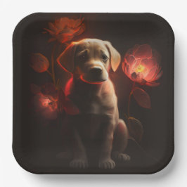 Assiettes en carton chien Fleur ペーパープレート