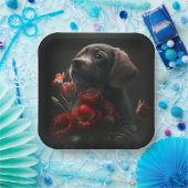 Assiettes en carton chien Fleur ペーパープレート (パーティー)