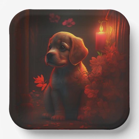 Assiettes en carton chien Fleur ペーパープレート (正面)