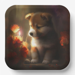 Assiettes en carton chien Fleur ペーパープレート