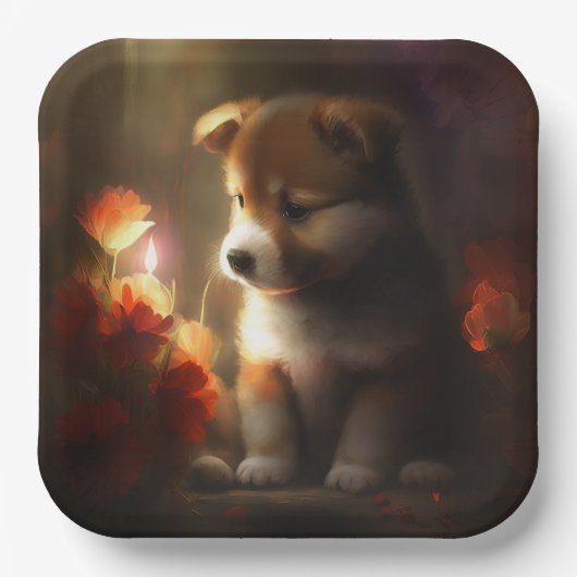 Assiettes en carton chien Fleur ペーパープレート (正面)