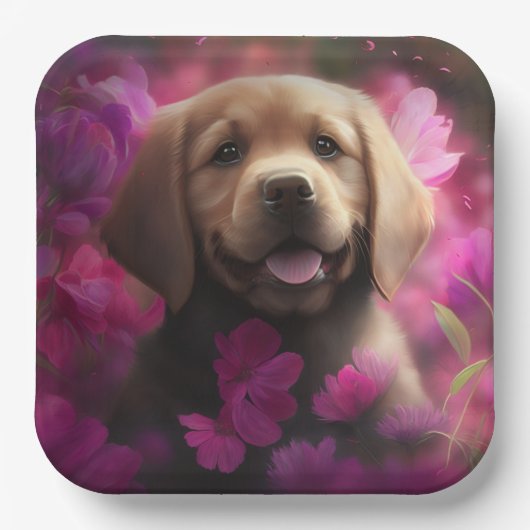 Assiettes en carton chien Fleur ペーパープレート (正面)