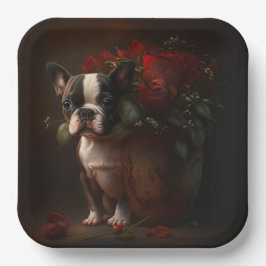 Assiettes en carton chien Fleur ペーパープレート