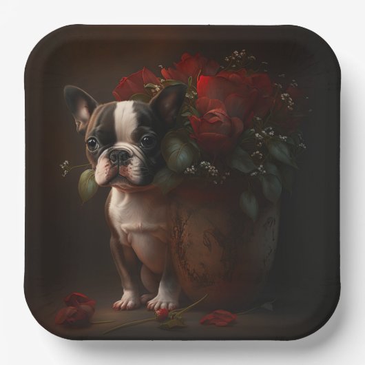 Assiettes en carton chien Fleur ペーパープレート (正面)