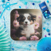 Assiettes en carton chien Fleur ペーパープレート (パーティー)