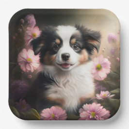 Assiettes en carton chien Fleur ペーパープレート