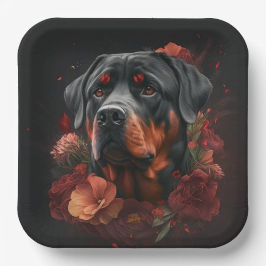 Assiettes en carton chien Rottweiler  ペーパープレート (正面)
