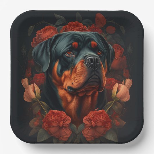 Assiettes en carton chien Rottweiler  ペーパープレート (正面)