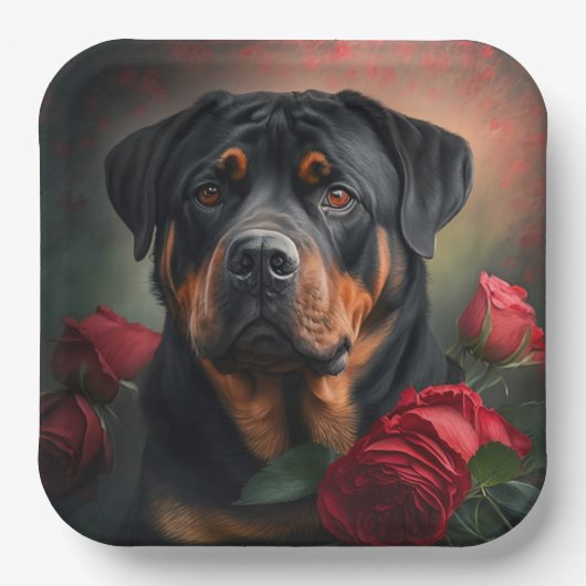 Assiettes en carton chien Rottweiler  ペーパープレート (正面)