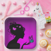 Assiettes En Carton La femme papillons violets ペーパープレート (パーティー)