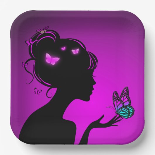 Assiettes En Carton La femme papillons violets ペーパープレート (正面)