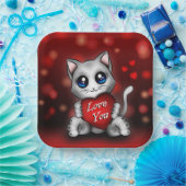 Assiettes En Carton Le chaton t'aime ペーパープレート (パーティー)