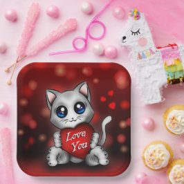 Assiettes En Carton Le chaton t'aime ペーパープレート
