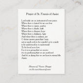 Assisiの神聖なカードのSt Francisの祈りの言葉 名刺 (裏面)