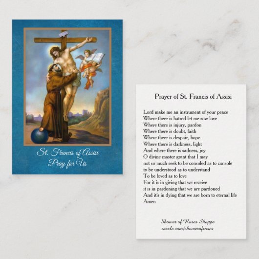 Assisiの神聖なカードのSt Francisの祈りの言葉 名刺 (正面/裏面)