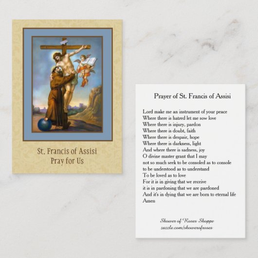 Assisiの神聖なカードのSt Francisの祈りの言葉 名刺 (正面/裏面)