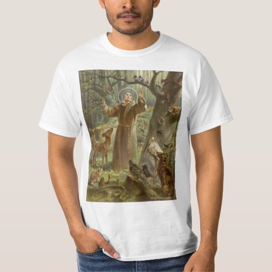 AssisiのSt Francisは動物によって囲みました Tシャツ (正面)