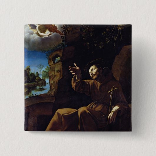 AssisiのSt Francisは天使によって慰めました 缶バッジ (正面)
