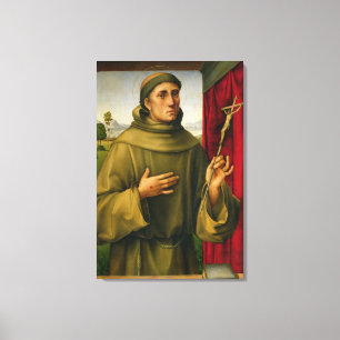 Assissi、c.1490 (パネルのテンペラ)のSt Francis キャンバスプリント