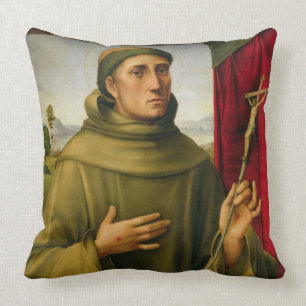Assissi、c.1490 (パネルのテンペラ)のSt Francis クッション