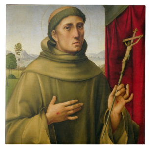 Assissi、c.1490 (パネルのテンペラ)のSt Francis タイル