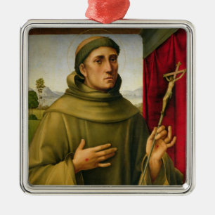 Assissi、c.1490 (パネルのテンペラ)のSt Francis メタルオーナメント