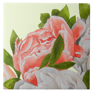 Assorted Peonies on a Ceramic Tile (B) タイル
