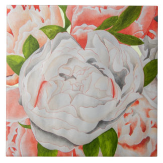 Assorted Peonies on a Ceramic Tile (E) タイル