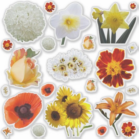 Assorted White Yellow Orange Flowers シール (正面)