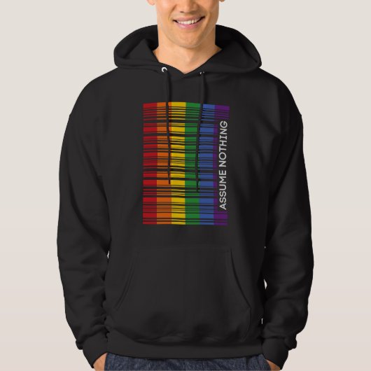 Assume Nothing Gay Pride Flag Rainbow Barcode Prid パーカ (正面)