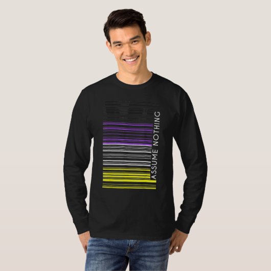 Assume Nothing Nonbinary Flag Barcode Enby Genderq Tシャツ (正面フル)