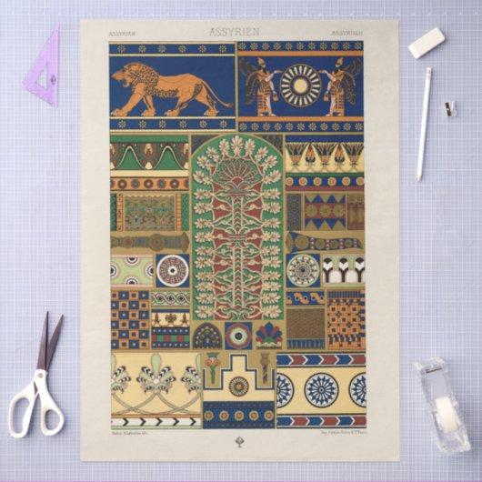 Assyrian Deity Apkallu, Winged Genius, Sun & Lion 薄葉紙 (クラフト)