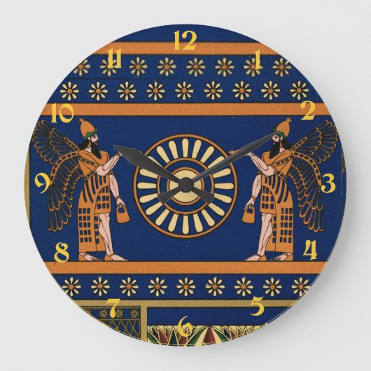 Assyrian Deity Called an Apkallu or Winged Genius ラージ壁時計 (正面)