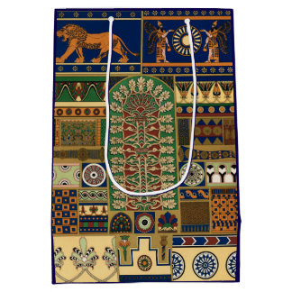 Assyrian Gold Lion, Sun & Ancient Angels Artistic ミディアムペーパーバッグ