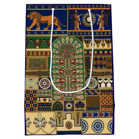 Assyrian Gold Lion, Sun & Ancient Angels Artistic ミディアムペーパーバッグ (裏面)