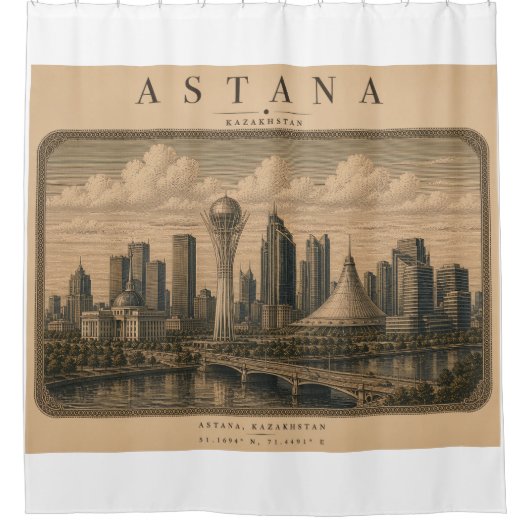 Astana | Vintage Travel City Design シャワーカーテン (正面)