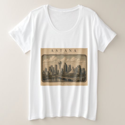 Astana | Vintage Travel City Design プラスサイズTシャツ (デザイン正面)