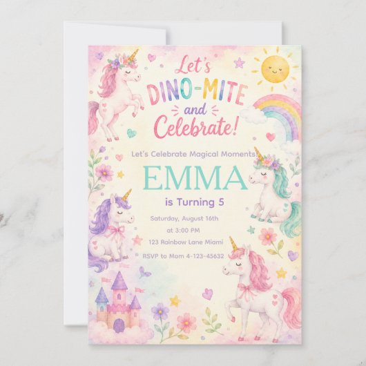 astel Unicorn Birthday Invitation Template 招待状 (正面)