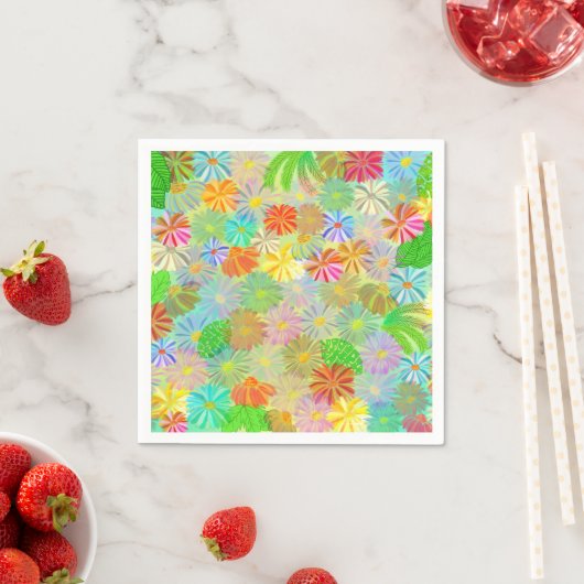 Aster & Coneの花と熱帯離れの水彩 スタンダードカクテルナプキン (インサイチュ)