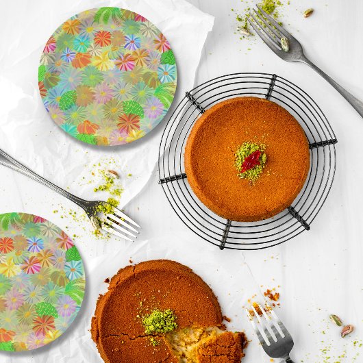 Aster & Coneの花と熱帯離れの水彩 ペーパープレート