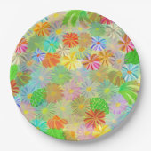 Aster & Coneの花と熱帯離れの水彩 ペーパープレート (正面)